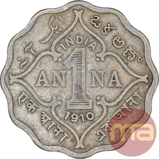 Cupro Nickel One Anna Coin of King Edward VII of Bombay Mint of 1910.