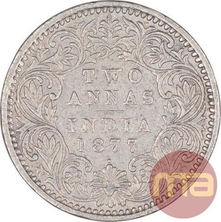 Rare Silver Two Annas Coin of Victoria Empress of Bombay Mint of 1877.