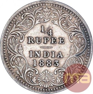 Silver Quarter Rupee Coin of Victoria Empress of Calcutta Mint of 1883.