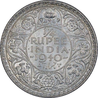 Rare Silver Quarter Rupee Coin of King George VI of Calcutta Mint of 1940. 