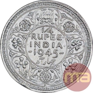 Silver Quarter Rupee Coin of King George VI of Bombay Mint  of 1945.