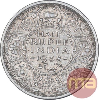 Silver Half Rupee Coin of King George VI of Bombay Mint of 1938.