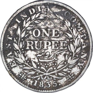 Rare Silver One Rupee Coin of King William IIII of Calcutta Mint of 1835.  