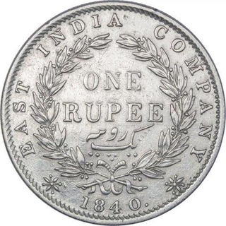 Silver One Rupee Coin of Victoria Queen of Bombay Mint of 1840. 