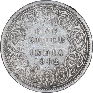 Silver One Rupee Coin of Victoria Queen of Calcutta Mint of 1862.