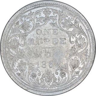 Silver One Rupee Coin of Victoria Queen of Bombay Mint of 1862.