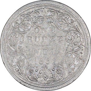 Silver One Rupee Coin of Victoria Queen of Bombay Mint of 1862.