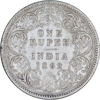 Silver One Rupee Coin of Victoria Queen of Calcutta Mint of 1862.