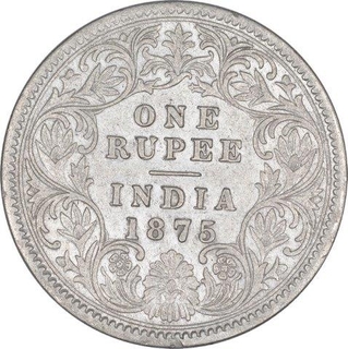 Silver One Rupee Coin of Victoria Queen of Calcutta Mint of 1875.