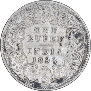 Silver One Rupee Coin of Victoria Empress of Calcutta Mint of 1898.