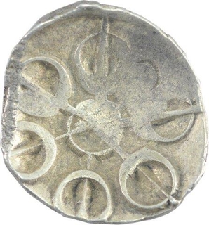 Punch Marked Silver One Eighth Shana Coin of Gandhara Janapada.