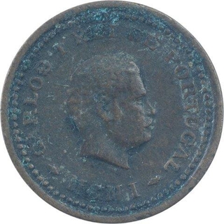 Bronze One Twelfth Tanga Coin of Carlos I of Portuguese Administration of Indo Portuguese.