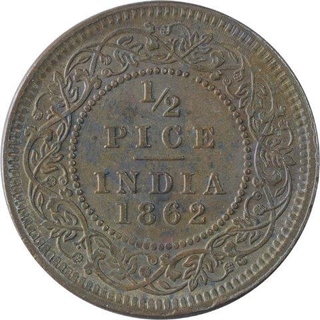 Copper Half Pice Coin of Victoria Queen of Calcutta Mint of 1862.