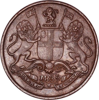 Copper One Quarter Anna Coin of East India Company of Calcutta Mint of 1835.