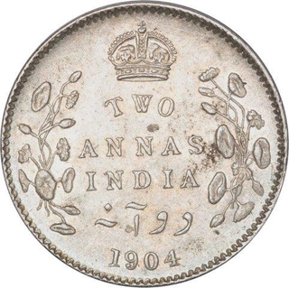 Silver Two Annas Coin of King Edward VII of Calcutta Mint of 1904.