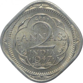 Copper Nickel Two Annas Coin of King George VI of Bombay Mint of 1947.  