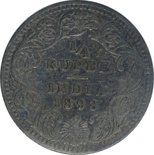 Silver One Quarter Rupee Coin of Victoria Empress of Calcutta Mint of 1898.