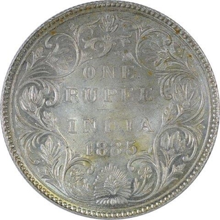 Silver One Rupee Coin of Victoria Empress of Bombay Mint of 1885.