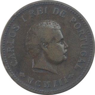 Bronze Half Tanga Coin of Carlos I of Portuguese Administration of Indo Portuguese.