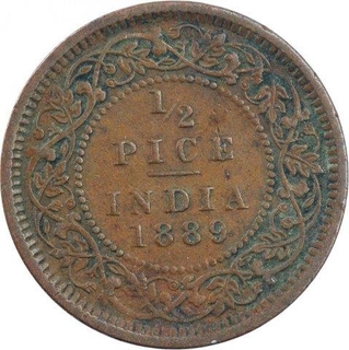 Copper Half Pice Coin of Victoria Empress of Calcutta Mint of 1889.