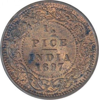 Copper Half Pice Coin of Victoria Empress of Calcutta Mint of 1897.