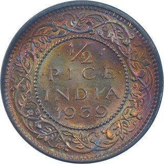 Bronze Half Pice Coin of King George VI of Calcutta Mint of 1939.