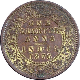 Copper One Quarter Anna Coin of Victoria Queen of Calcutta Mint of 1876.