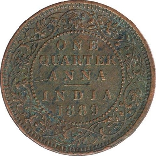 Copper One Quarter Anna Coin of Victoria Empress of Calcutta Mint of 1889.