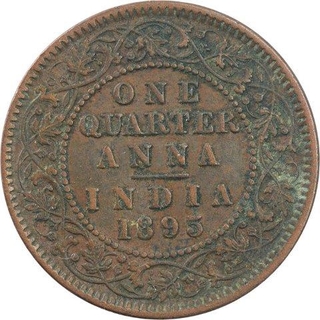 Copper One Quarter Anna Coin of Victoria Empress of Calcutta Mint of 1895.