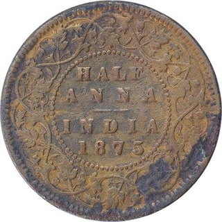 Copper Half Anna Coin of Victoria Queen of Calcutta Mint of 1875.