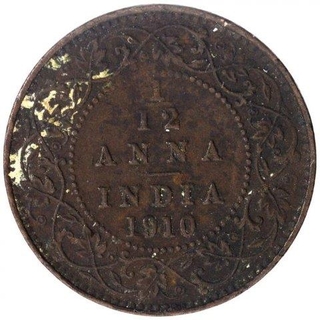 Copper One Twelfth Anna Coin of King Edward VII of Calcutta Mint of 1910.