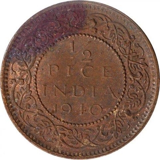 Bronze Half Pice Coin of King George VI of Calcutta Mint of 1940.