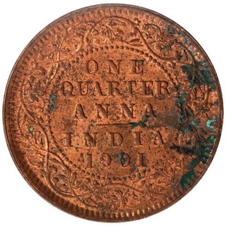 Copper One Quarter Anna Coin of Victoria Empress of Calcutta Mint of 1901.