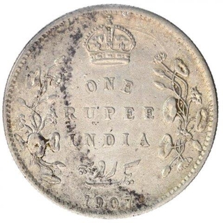 Silver One Rupee Coin of King Edward VII of Calcutta Mint of 1907.