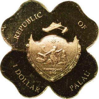 Gold One Dollar four leaf coin of Palau.