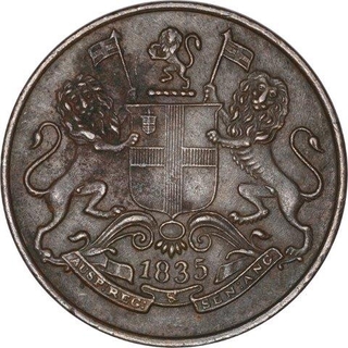 Copper One Quarter Anna Coin of East India Company of Madras Mint of 1835.