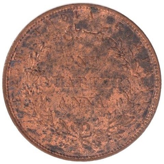 Copper One Quarter Anna Coin of East India Company of Royal Mint of 1858.