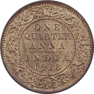 Copper One Quarter Anna Coin of King George V of Calcutta Mint of 1918.