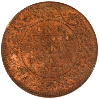 Copper One Quarter Anna Coin of King George V of Calcutta Mint of 1931.