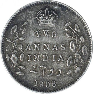 Silver Two Annas Coin of King Edward VII of Calcutta Mint of 1908.