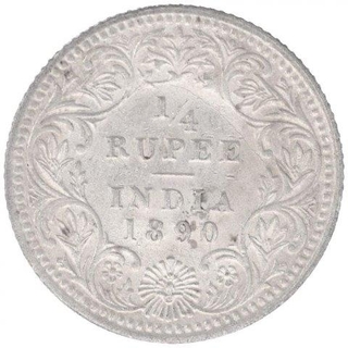 Silver One Quarter Rupee Coin of Victoria Empress of Calcutta Mint of 1890.