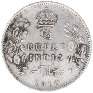 Silver One Quarter Rupee Coin of King Edward VII of Calcutta Mint of 1910.