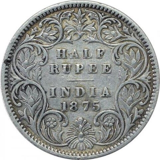 Silver Half Rupee Coin of Victoria Queen of Calcutta Mint of 1875.