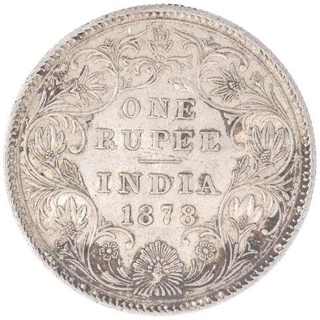 Silver One Rupee Coin of Victoria Empress of Bombay Mint of 1878.