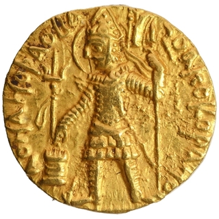 Gold Dinar Coin of Vasudeva I of Kushan Dynasy of Oesho type.