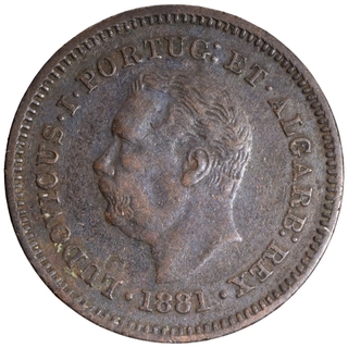 Copper One Eight Tanga Coin of Luiz I of Indo Portuguese.