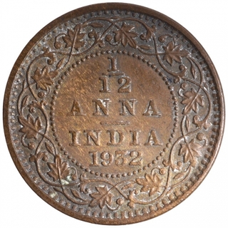 Bronze One Twelfth Anna Coin of King George V of Calcutta Mint of 1932.