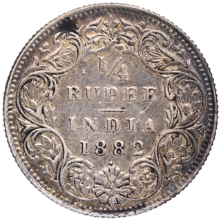 Silver Quarter Rupee Coin of Victoria Empress of Bombay Mint of 1882.