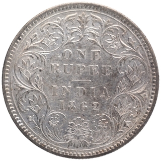 Silver One Rupee Coin of Victoria Queen of Calcutta Mint of 1862.