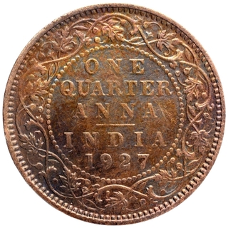 Copper One Quarter Anna Coin of King George V of Calcutta Mint of 1927.